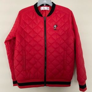 Red Disney Embroidered Minnie Mouse Quilted Full Zip Jacket Women's